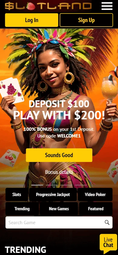 Slotland Casino mobile browser view of the games catalogue