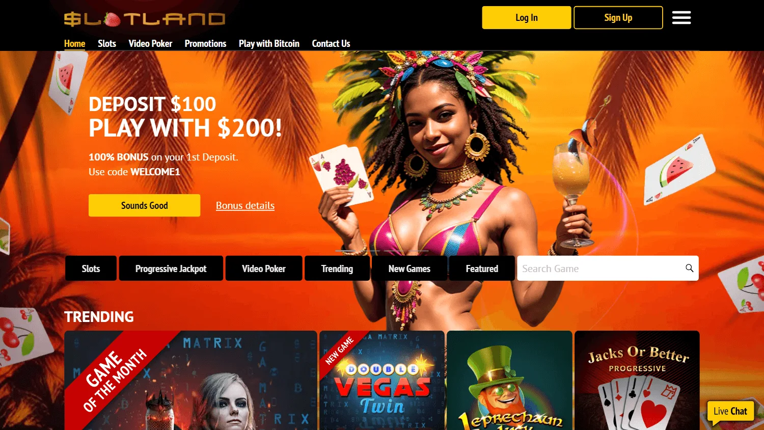 Slotland Casino desktop games lobby with proprietary casino titles