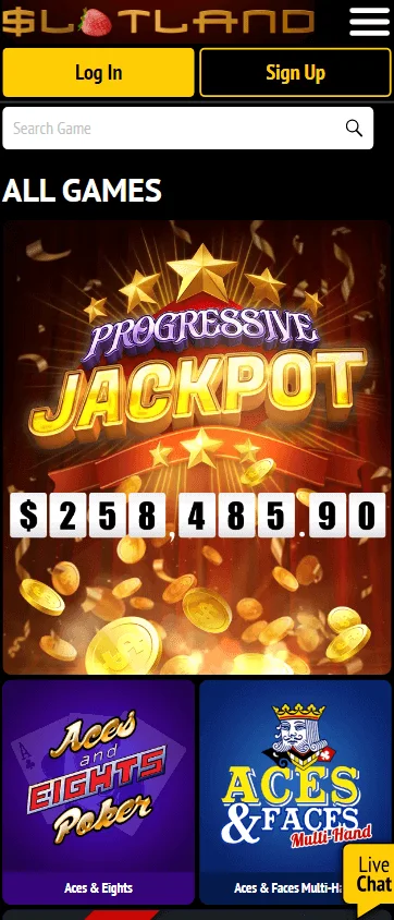 Slotland Casino mobile games lobby with proprietary titles