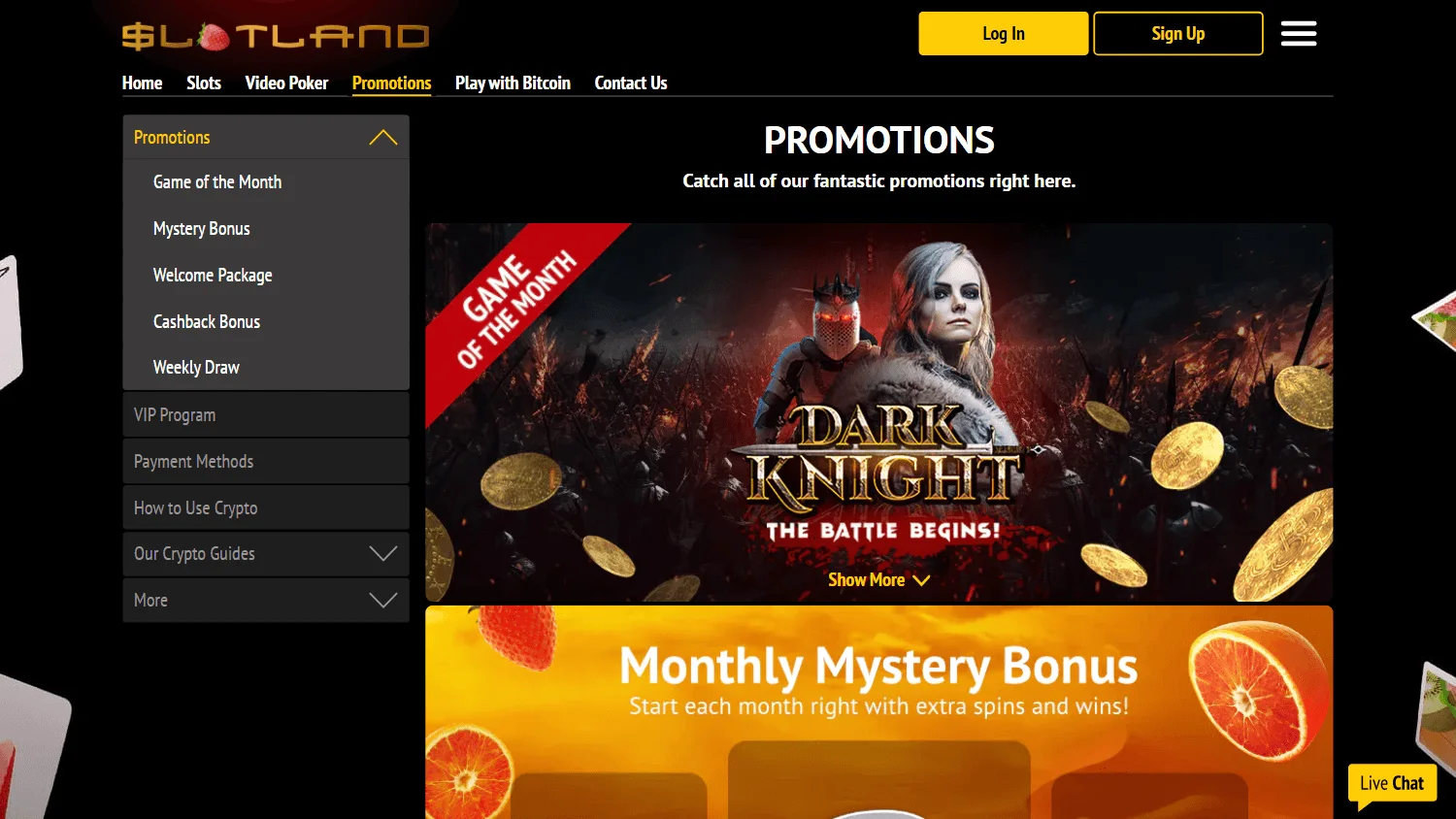 Slotland Casino desktop promotions area with bonus offers