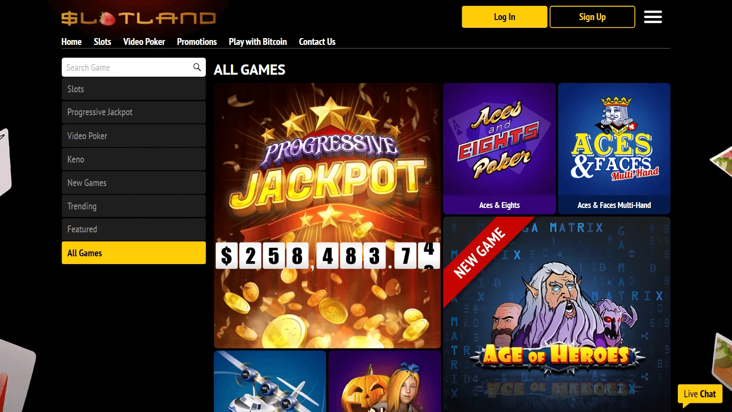 Slotland Casino desktop view of the in-house game catalogue
